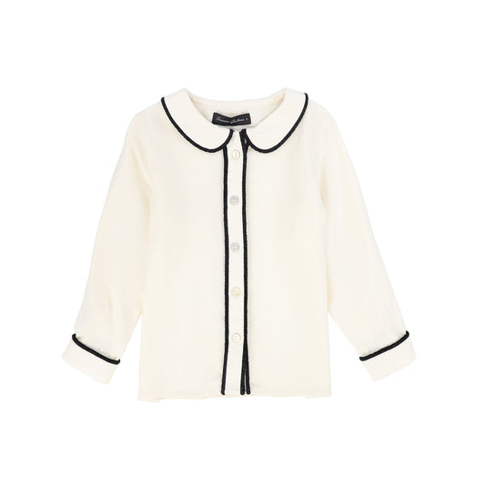 FRANCESCA GUILIANO CREAM/BLACK PIPED SILK BLOUSE