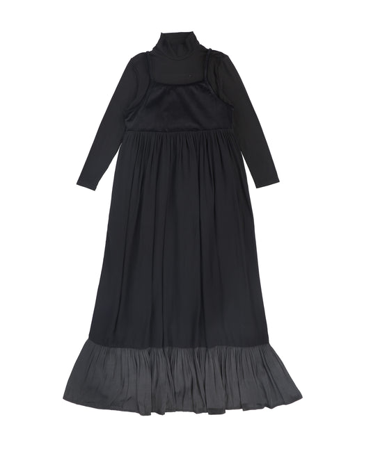 BACE COLLECTION BLACK VELOUR TOP SILK MAXI DRESS