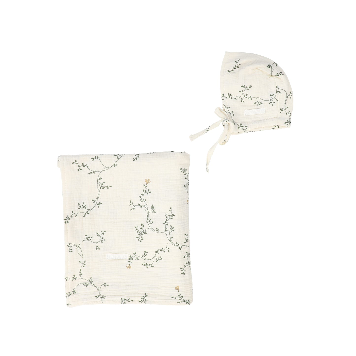 BEBE BEAUTE CREAM/GREEN LEAF BONNET + BLANKET