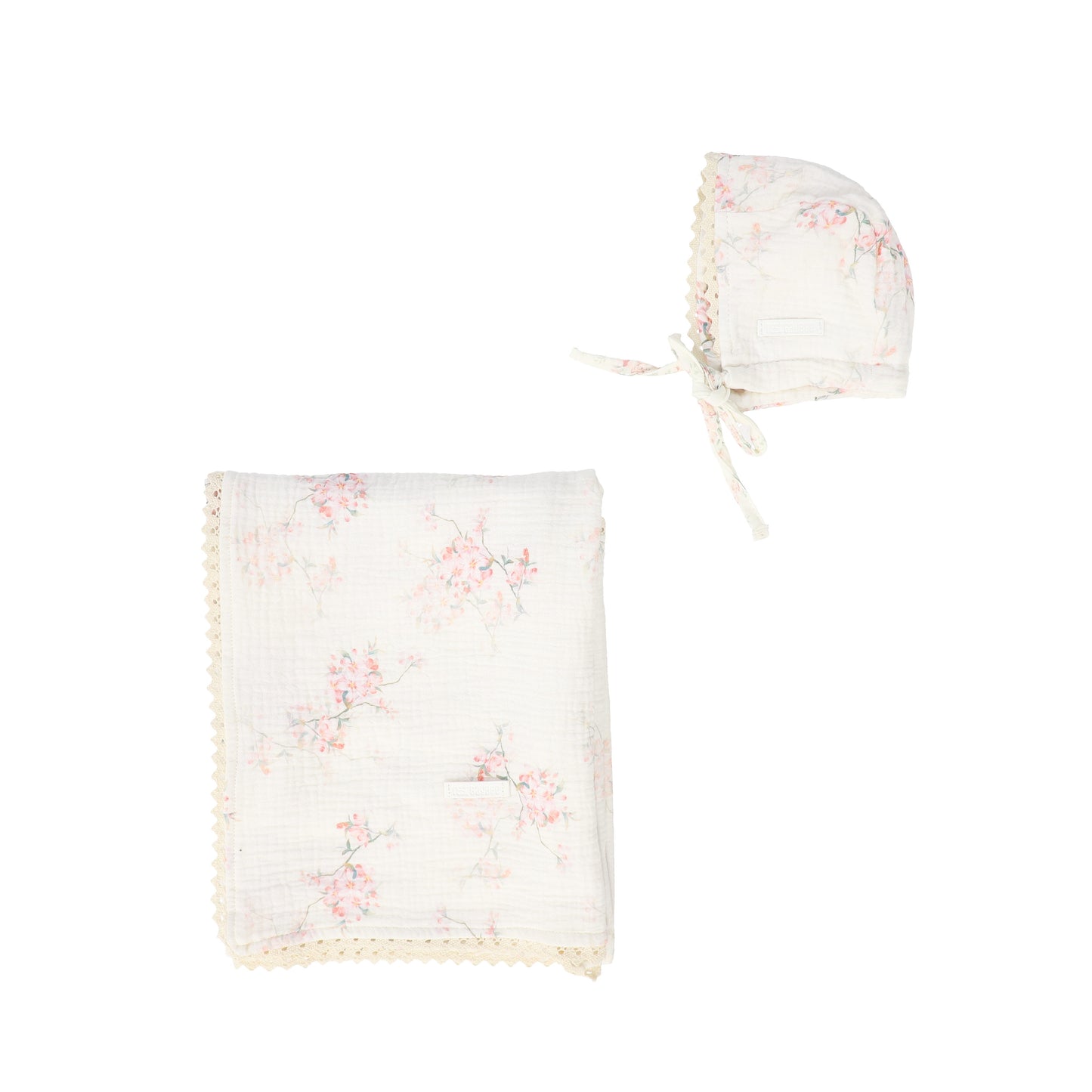 BEBE BEAUTE WHITE/PINK FLORAL BONNET + BLANKET