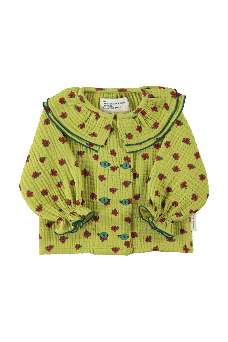 PIUPIUCHICK ECRU/GREEN FLORAL PETER PAN COLLAR BLOUSE