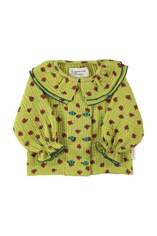 PIUPIUCHICK ECRU/GREEN FLORAL PETER PAN COLLAR BLOUSE