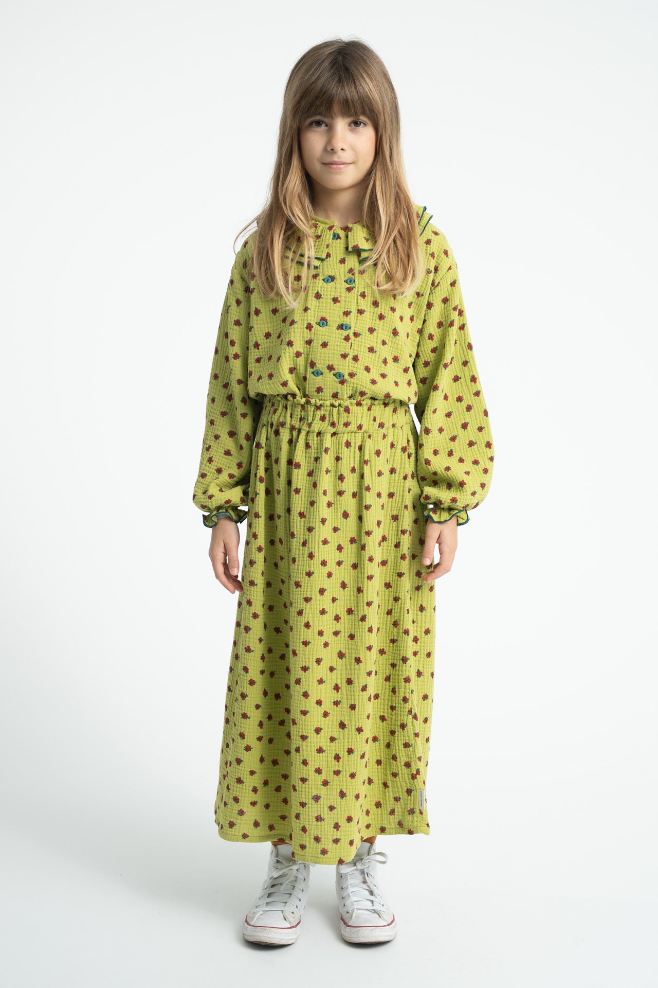 PIUPIUCHICK ECRU/GREEN FLORAL PETER PAN COLLAR BLOUSE