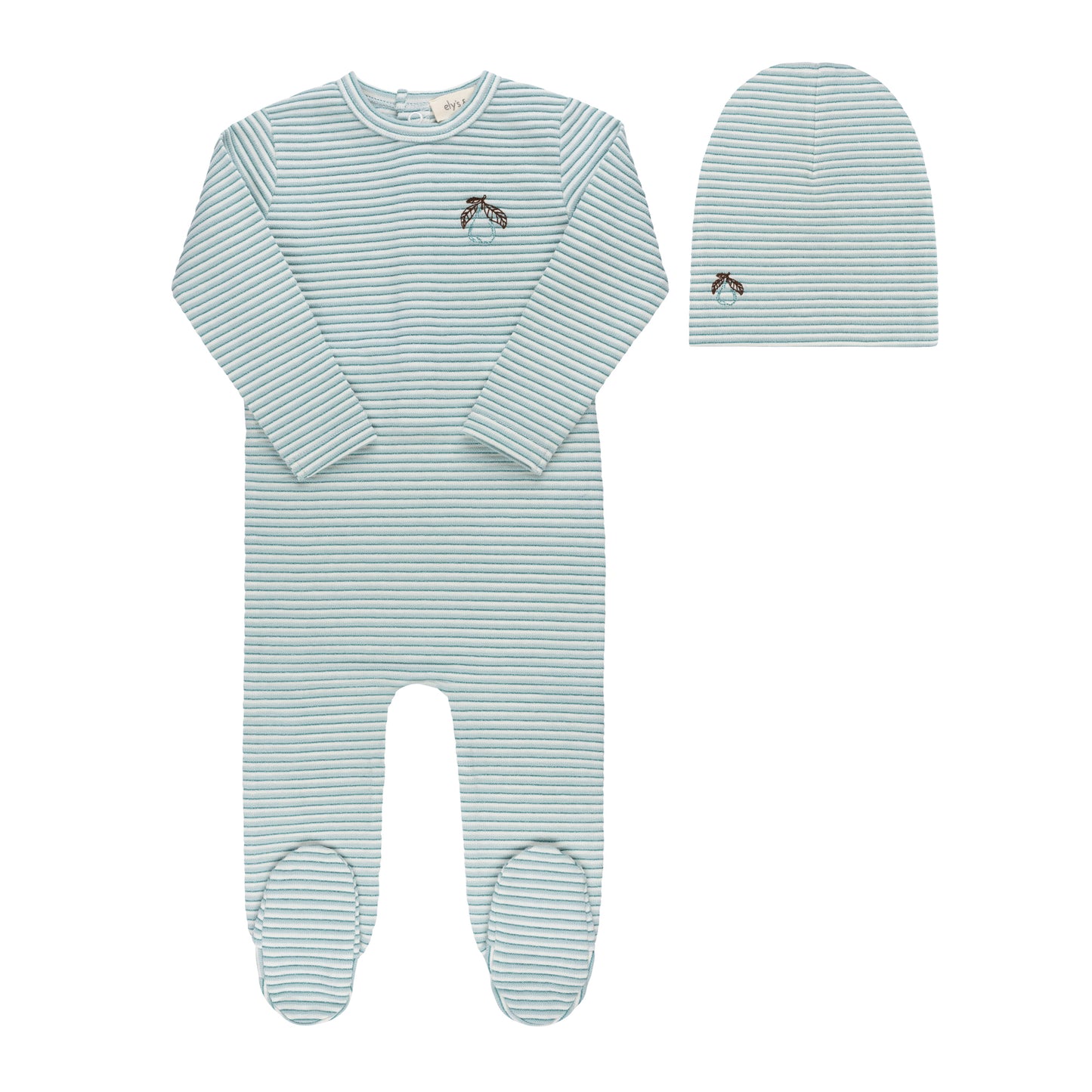 ELY'S & CO BLUE STRIPED FOOTIE + BEANIE