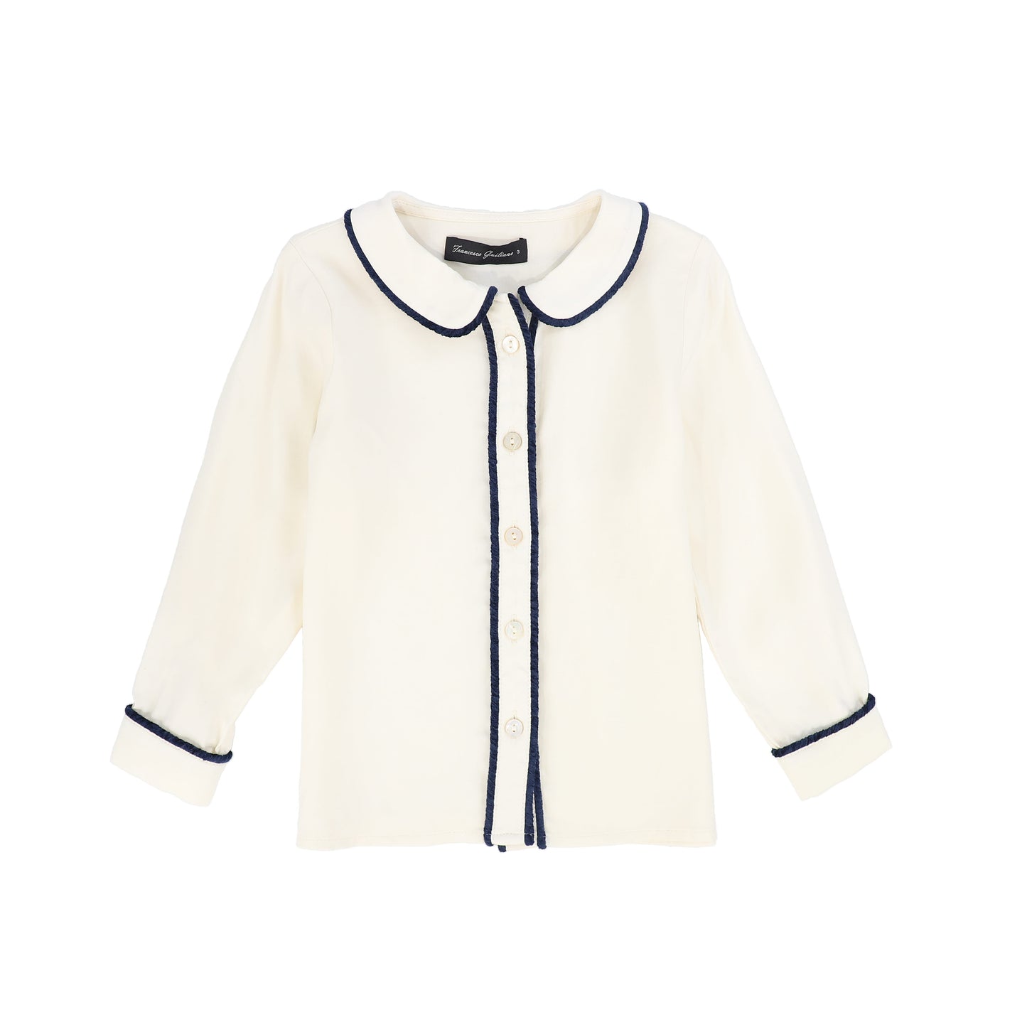 FRANCESCA GUILIANO CREAM/BLUE PIPED SILK BLOUSE