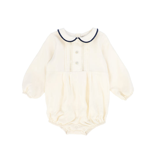 FRANCESCA GUILIANO CREAM/BLUE VELVET PIPED ROMPER
