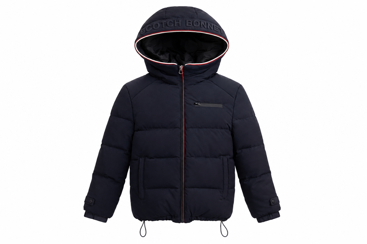 SCOTCH BONNET NAVY/RED TRIM DRAWSTRING COAT