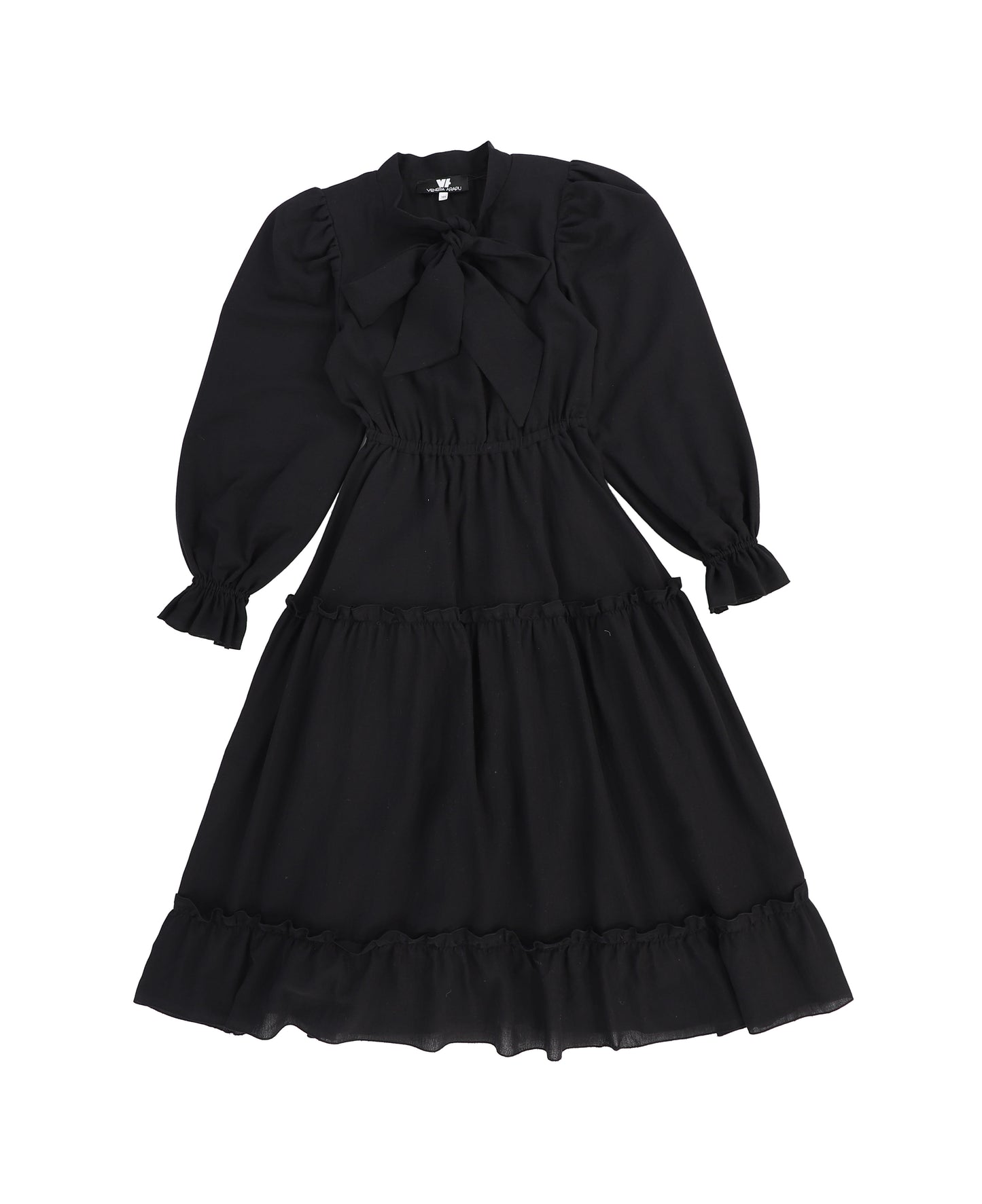 VENERA ARAPU BLACK WAISTED TIERED MIDI DRESS [FINAL SALE]