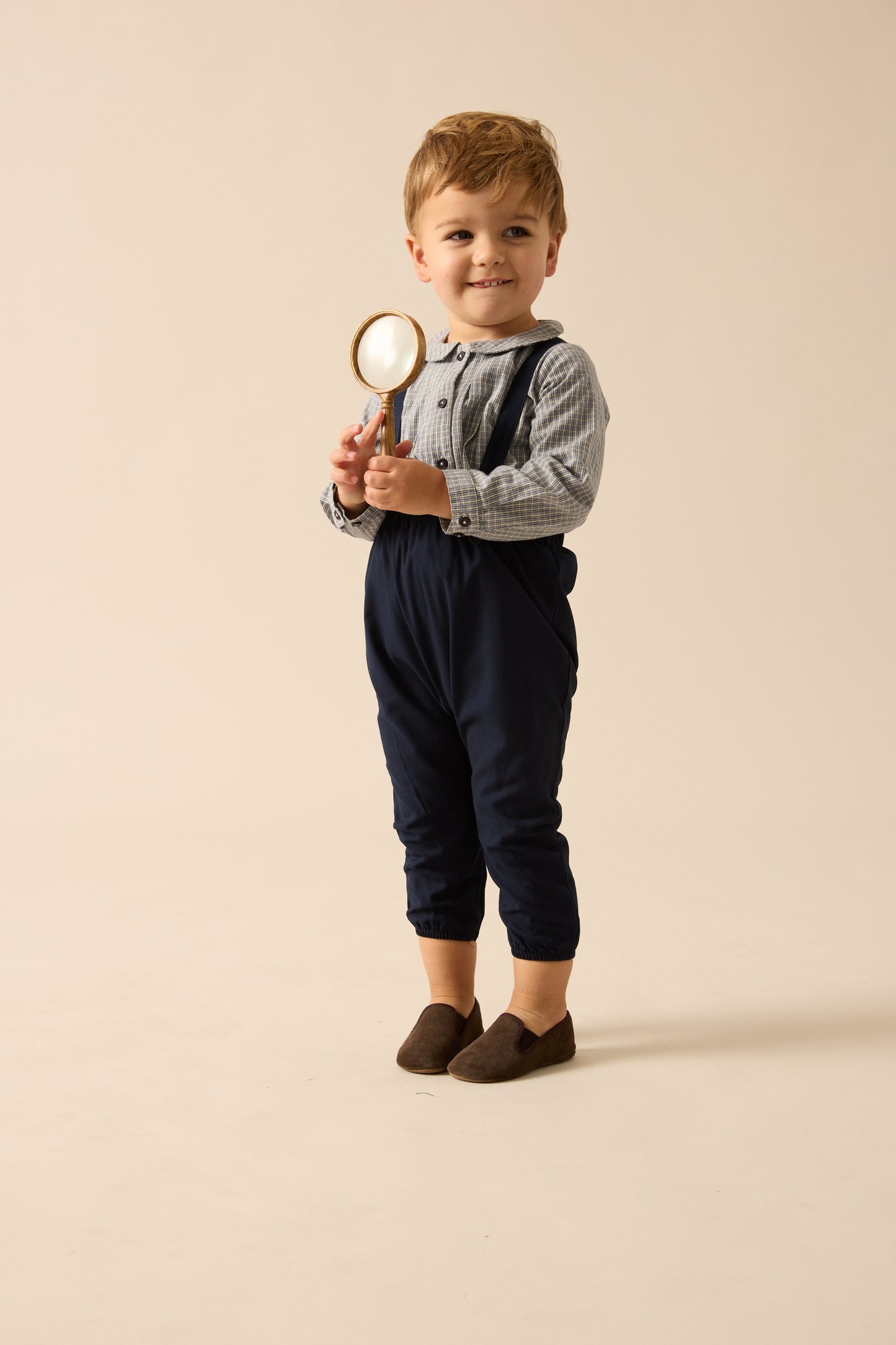 ANALOGIE NAVY PLAID EDITION BOYS LONG ROMPER