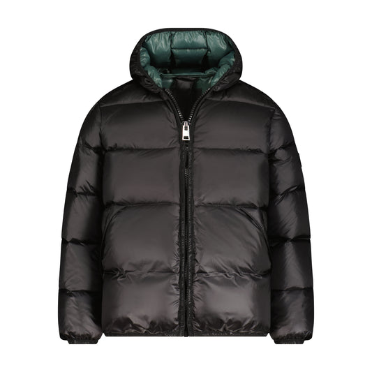 SCOTCH BONNET BLACK/GREEN PUFFER COAT