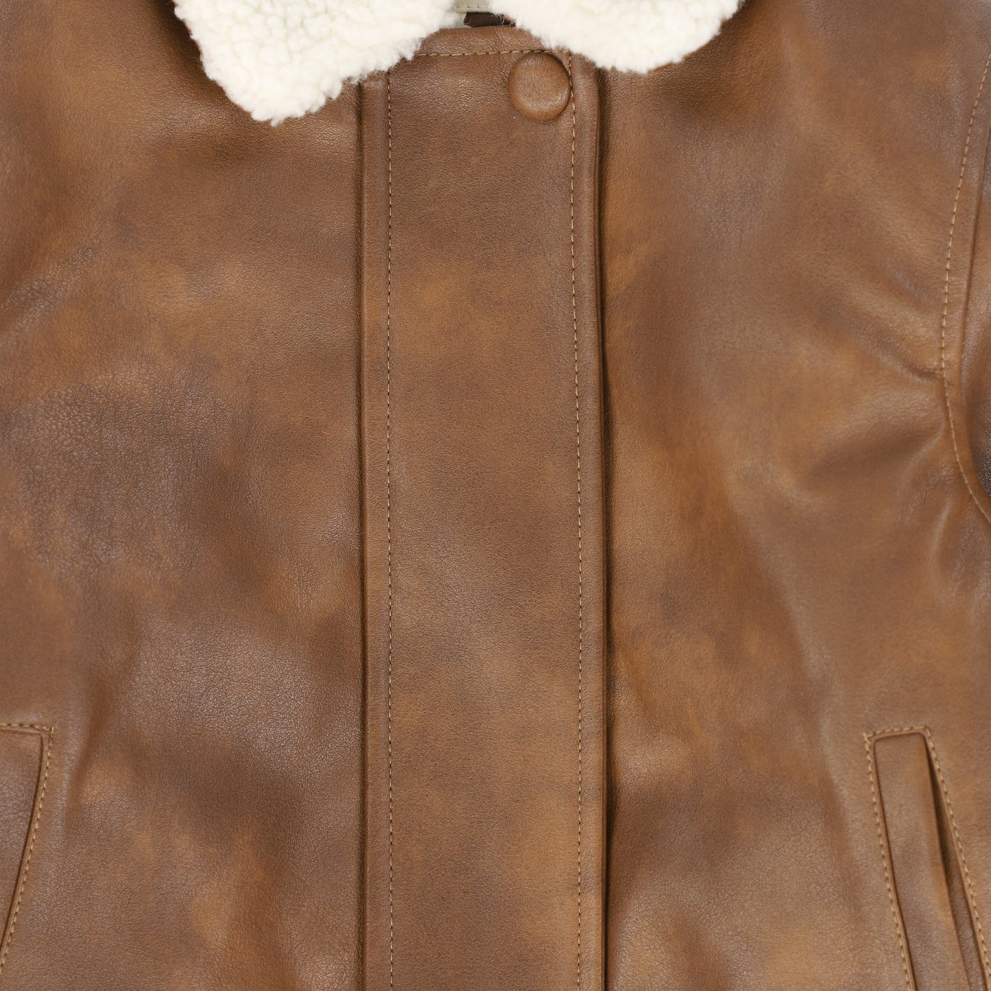 PLEASE MOM BROWN LEATHER SHERPA LINED JACKET