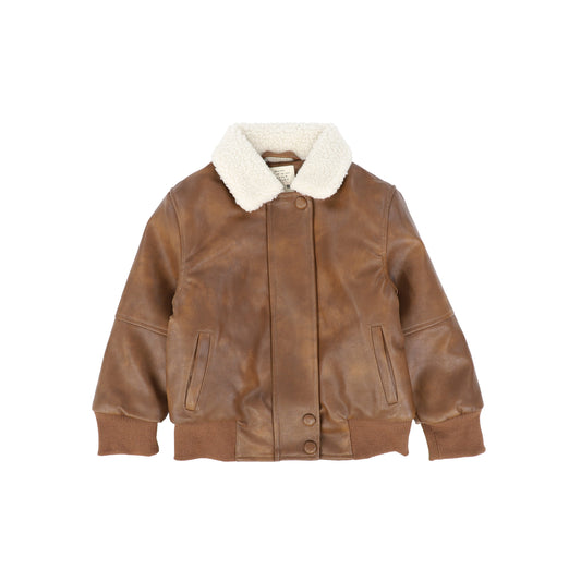 PLEASE MOM BROWN LEATHER SHERPA LINED JACKET