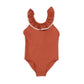 WATER CLUB RUST RIBBED SCALLOP TRIM SWIMSUIT