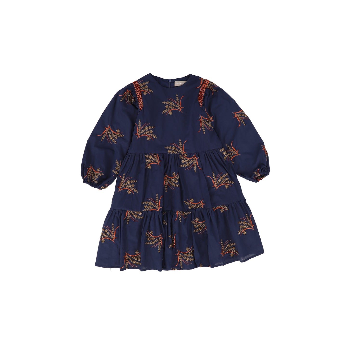 ONE CHILD NAVY/BROWN FLORAL EMBROIDERED DRESS [FINAL SALE]