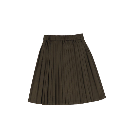 LILOU HUNTER GREEN WOOL PLEATED WAISTED SKIRT