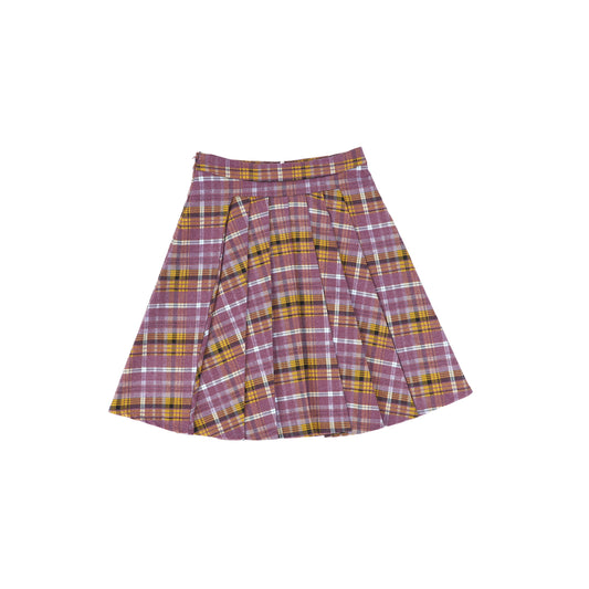 LILOU PURPLE/YELLOW PLAID PLEATED PANELED SKIRT