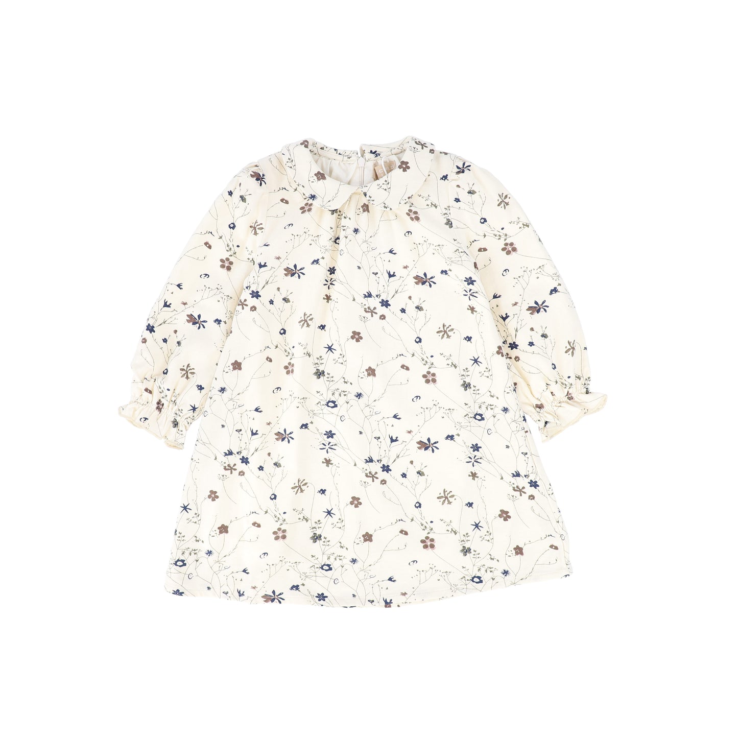 ONE CHILD CREAM/BROWN FLORAL PETER PAN COLLAR DRESS