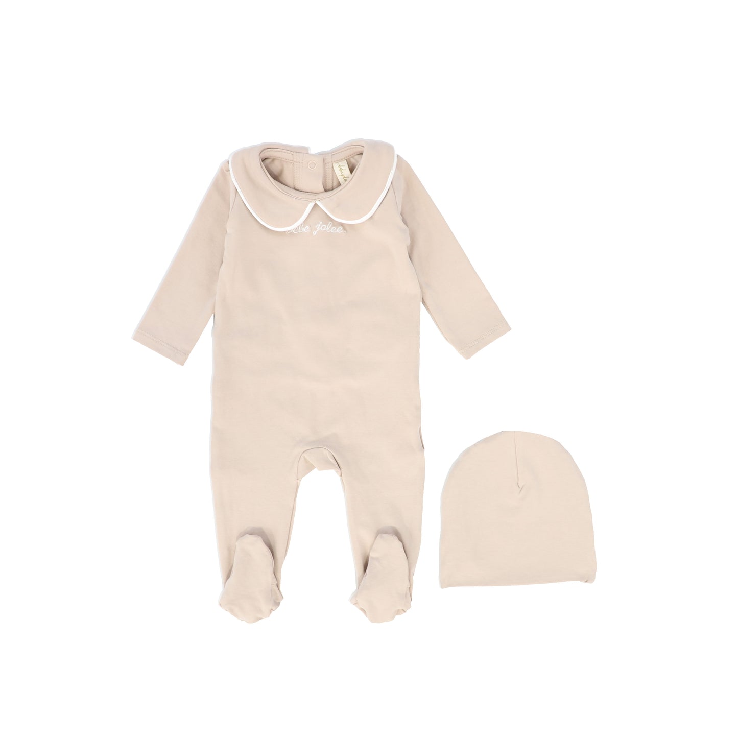 Bebe Jolee Beige Worded Footie With Beanie