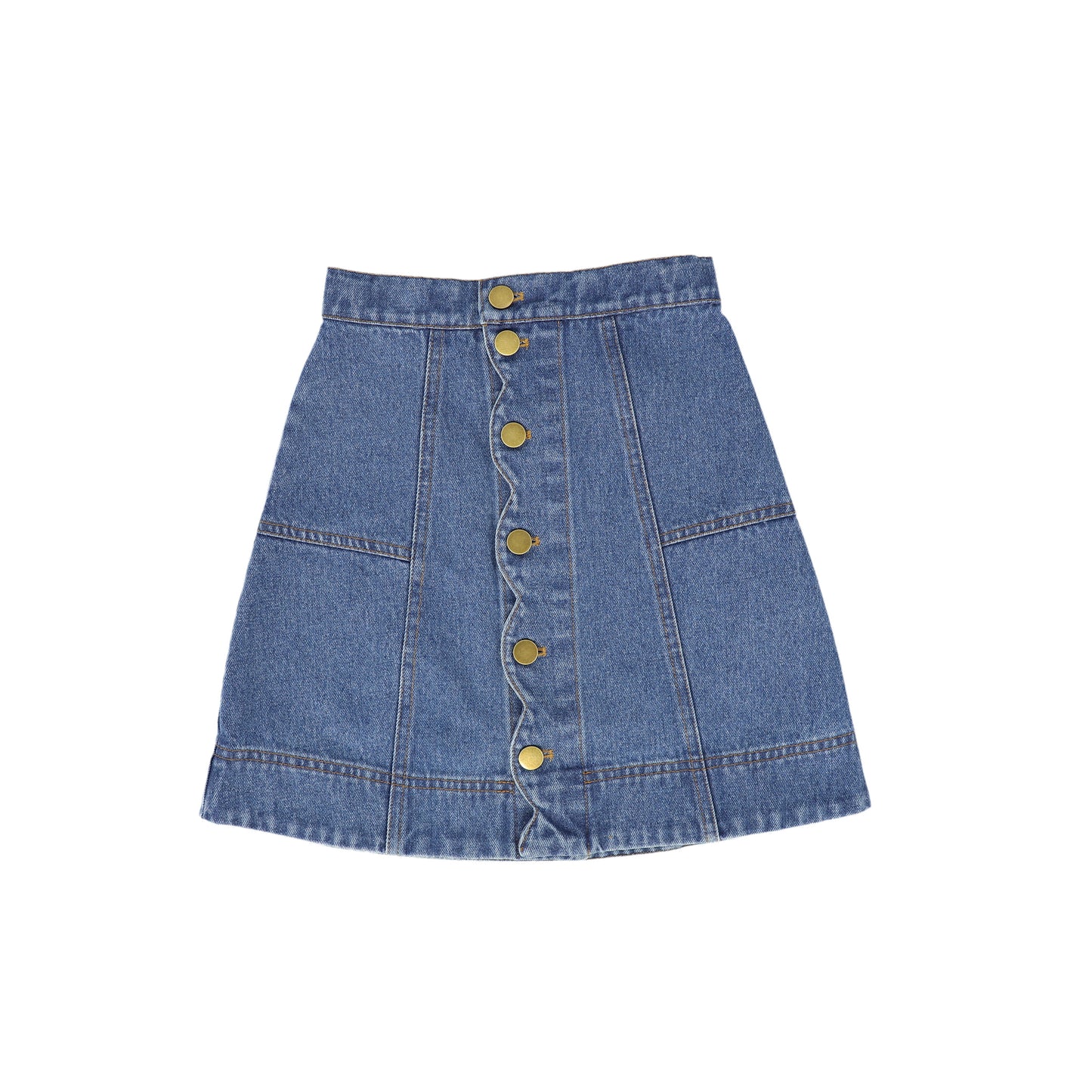 BAMBOO MID BLUE DENIM BUTTON SKIRT