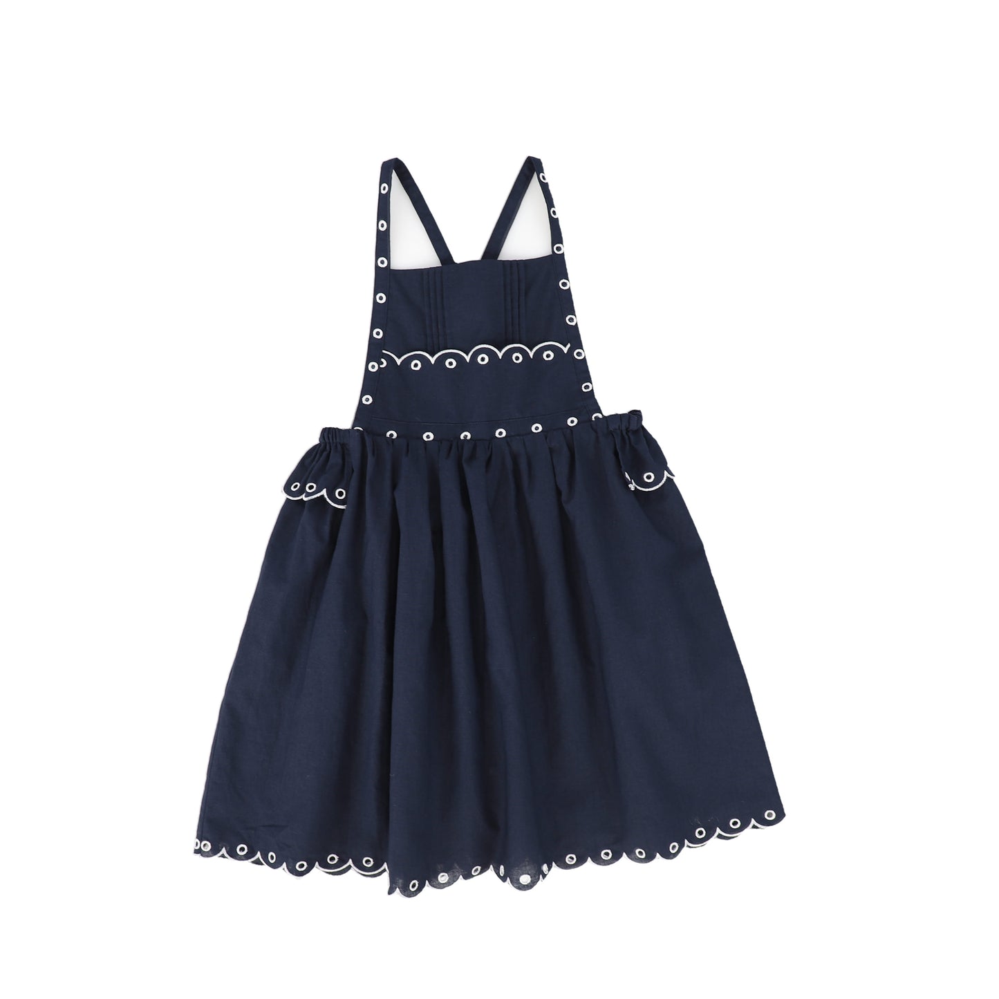 BAMBOO NAVY SCALLOP EYELET DRESS