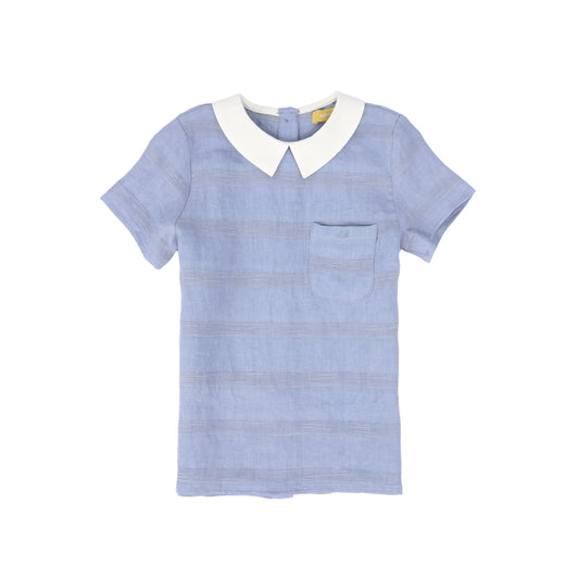 LE BOURDON BLUE TEXTURED LINEN BLOUSE