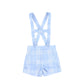 LE BOURDON LIGHT BLUE PLAID LINEN SUSPENDER SHORTS