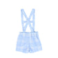 LE BOURDON LIGHT BLUE PLAID LINEN SUSPENDER SHORTS
