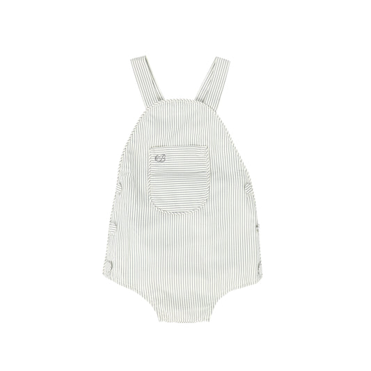 LE BOURDON DUSTY BLUE SEERSUCKER PIPED ROMPER