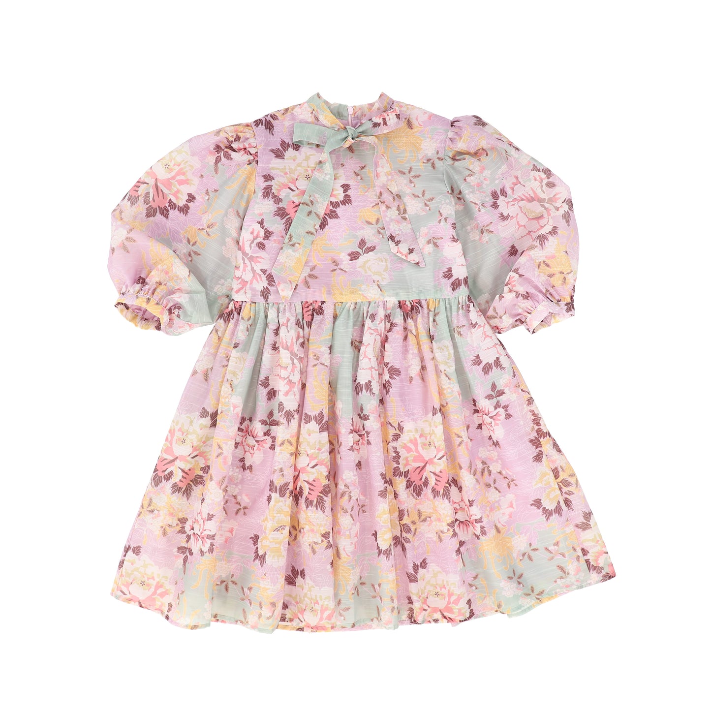 FRANCESCA GUILIANO PINK PASTEL FLORAL PUFF SLEEVE DRESS