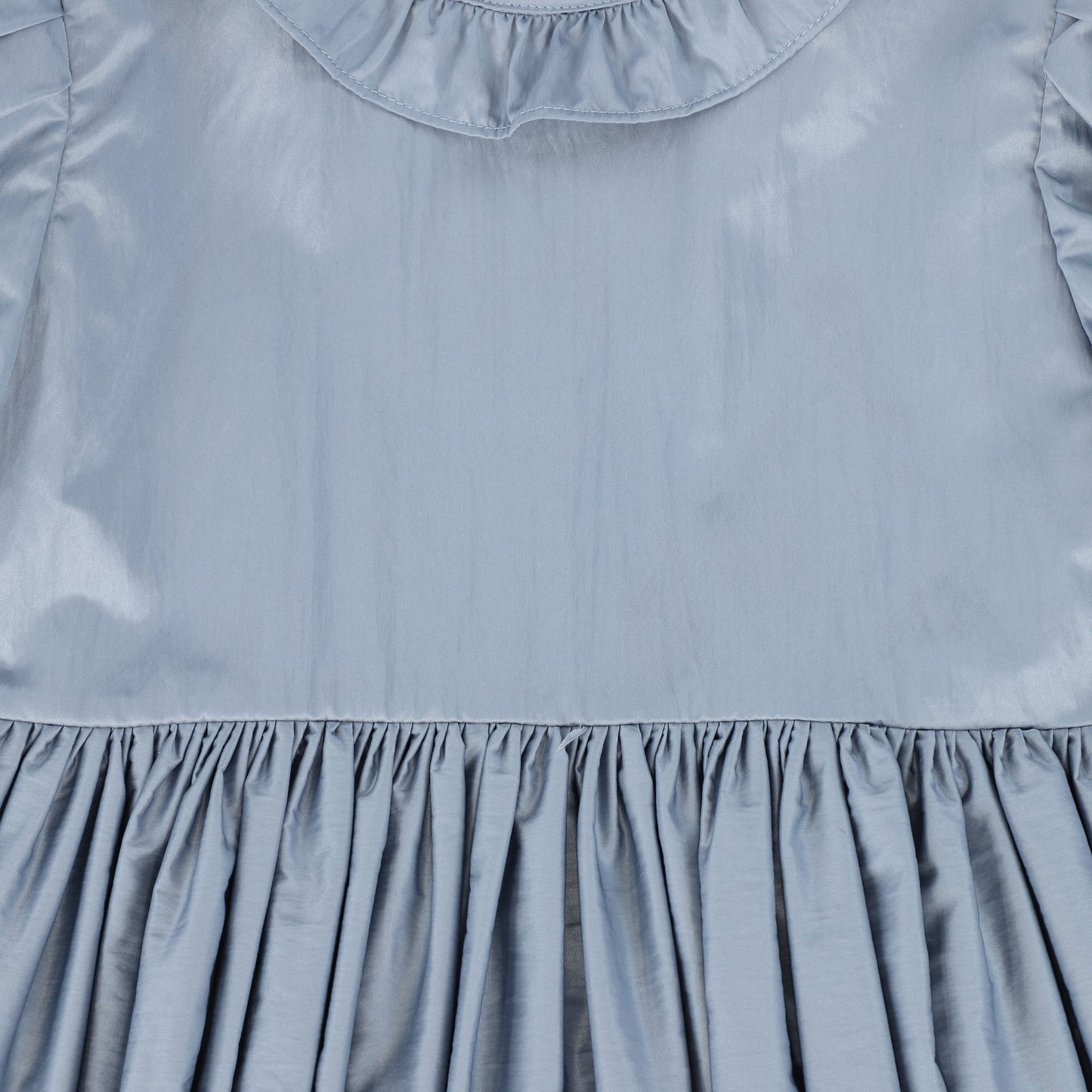 FRANCESCA GUILIANO DUSTY BLUE TAFFETA RUFFLE DRESS