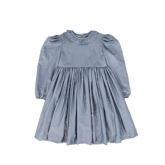 FRANCESCA GUILIANO DUSTY BLUE TAFFETA RUFFLE DRESS