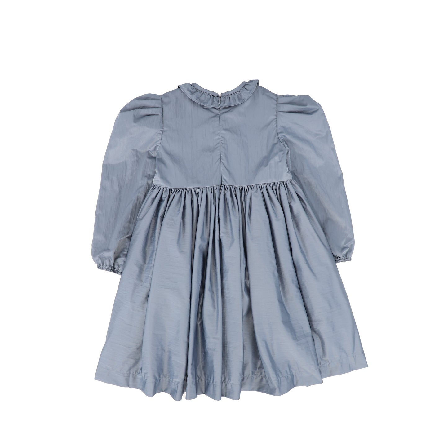 FRANCESCA GUILIANO DUSTY BLUE TAFFETA RUFFLE DRESS