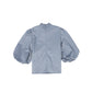 FRANCESCA GUILIANO DUSTY BLUE TAFFETA PUFF SLEEVE BLOUSE