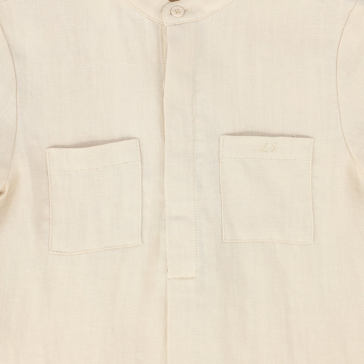 LE BOURDON TAN LINEN POCKET SHIRT