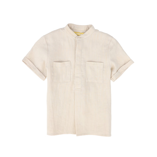 LE BOURDON TAN LINEN POCKET SHIRT