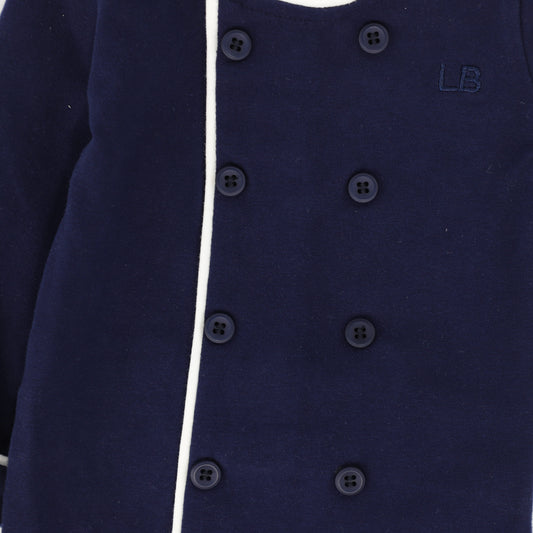 LE BOURDON NAVY PIPED BUTTON PAJAMA