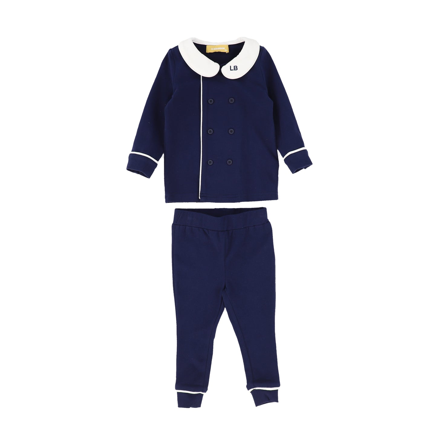 LE BOURDON NAVY PIPED BUTTON PAJAMA