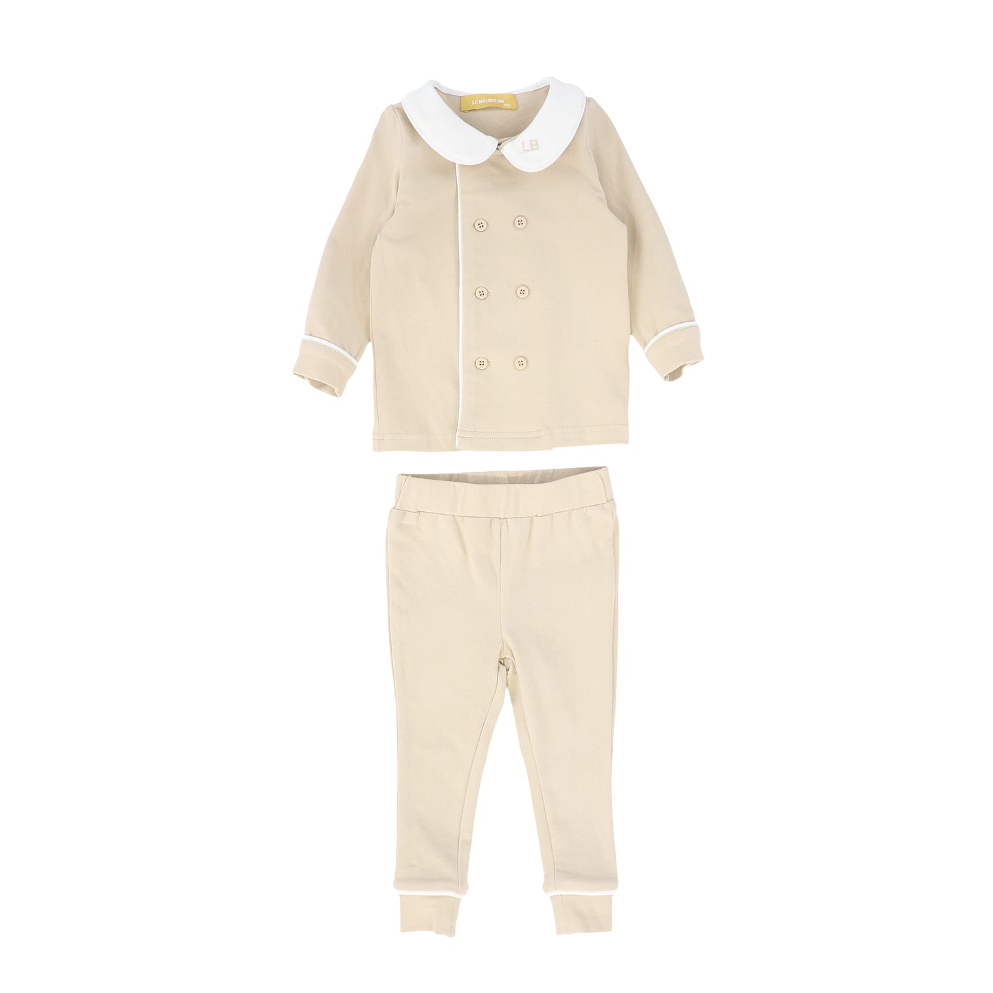 LE BOURDON TAN PIPED BUTTON PAJAMA