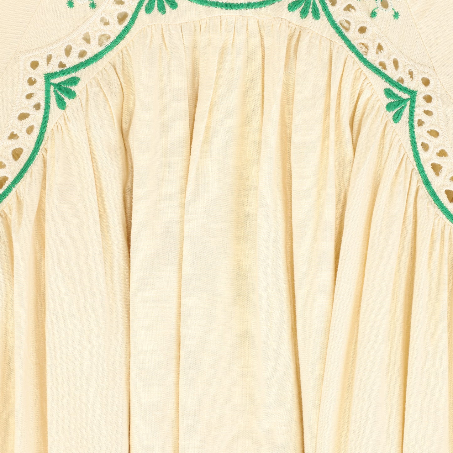 VALENTINA CREAM/GREEN EYELET EMBROIDERED DRESS