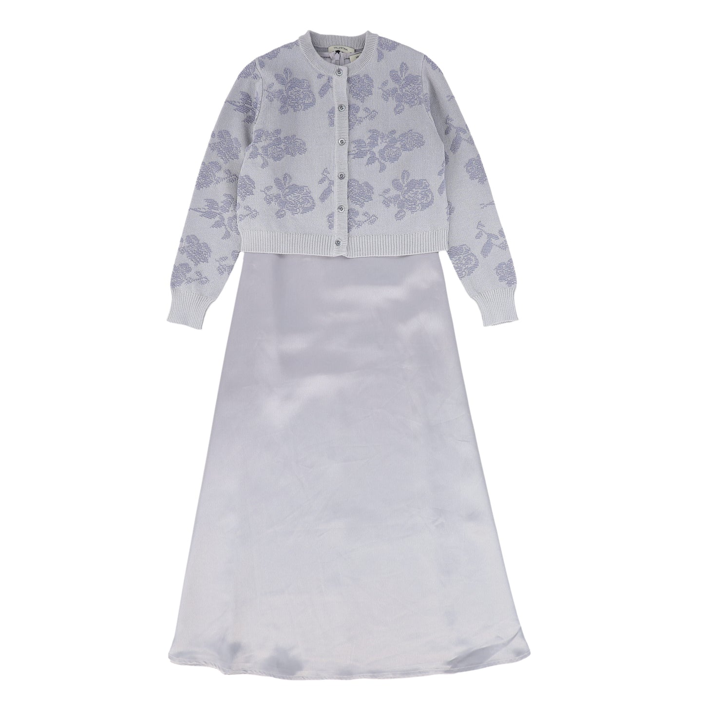 VALENTINA BLUE TEXTURED CARDIGAN/SILK DRESS SET [FINAL SALE]
