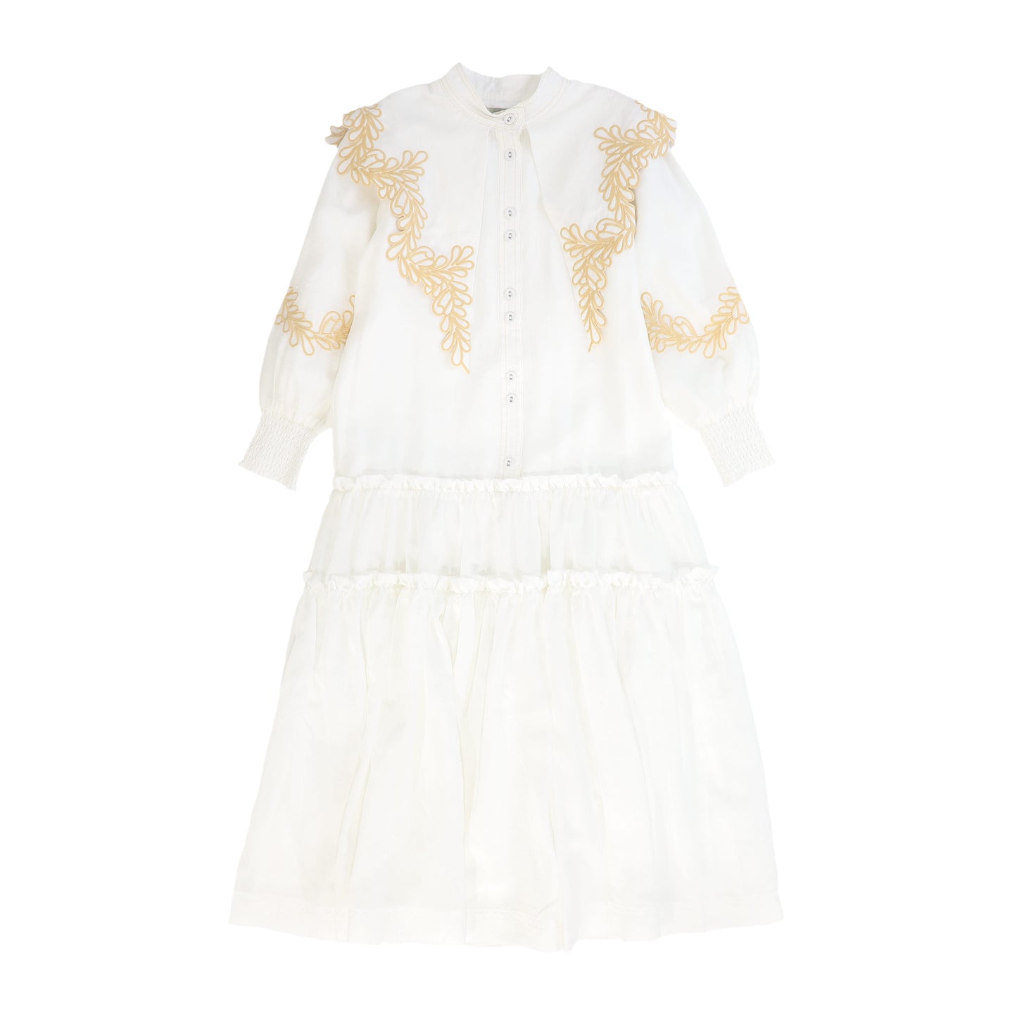 VALENTINA WHITE EMBROIDERED COLLAR TRIM DRESS