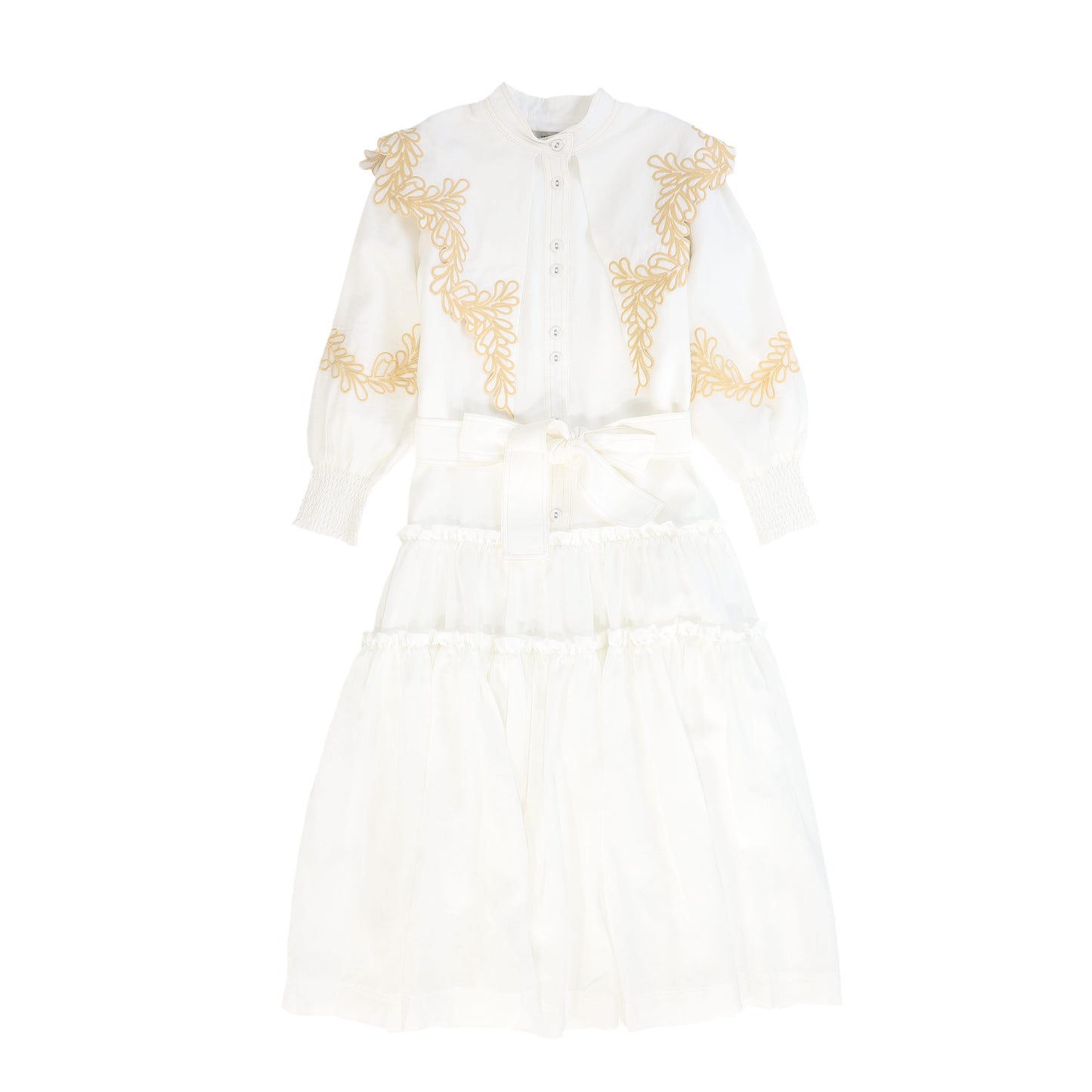 VALENTINA WHITE EMBROIDERED COLLAR TRIM DRESS