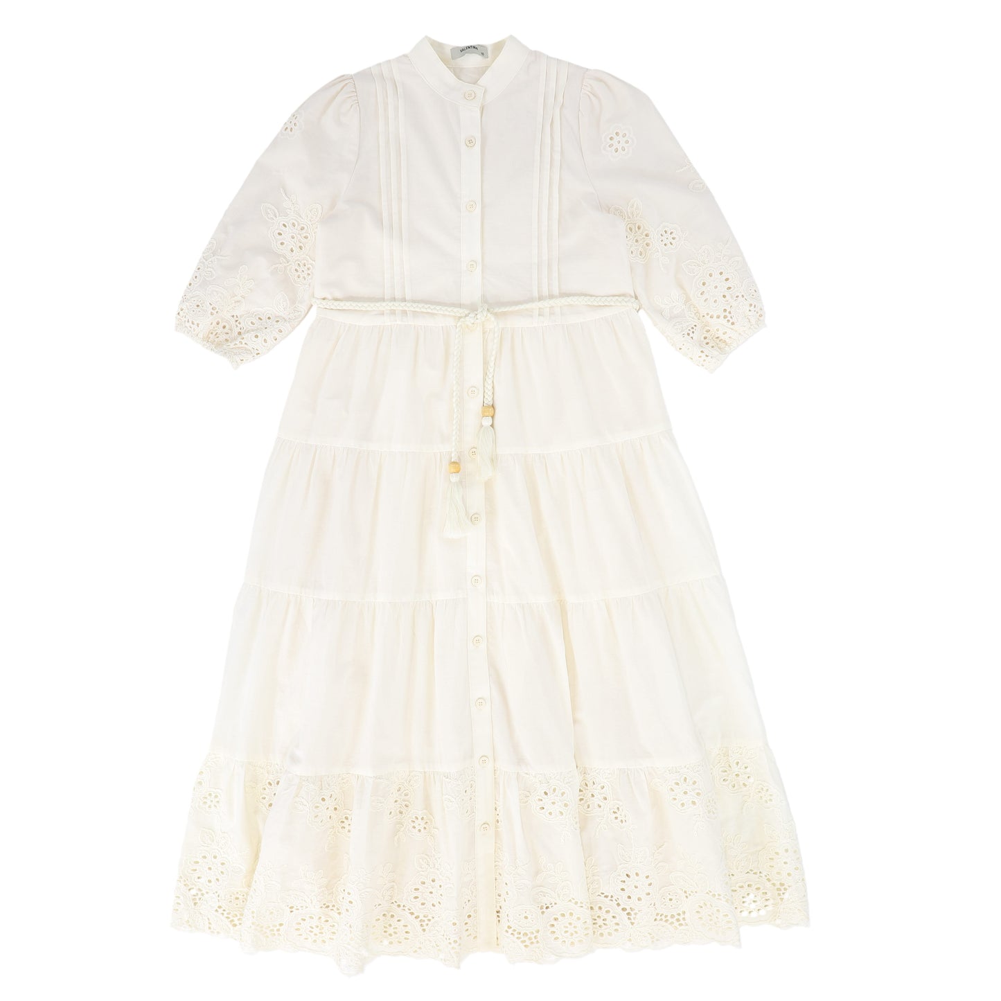 VALENTINA IVORY TIERED EYELET BUTTON DRESS [FINAL SALE]