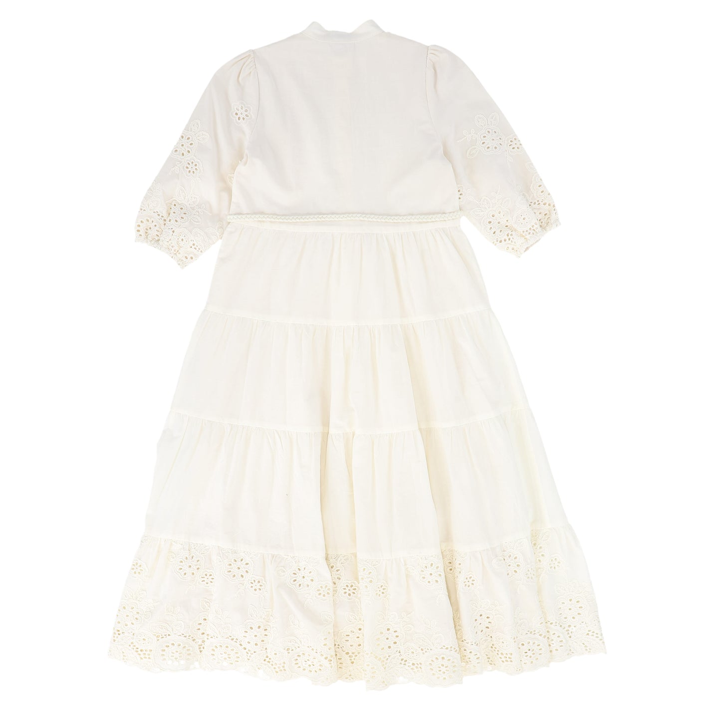 VALENTINA IVORY TIERED EYELET BUTTON DRESS [FINAL SALE]