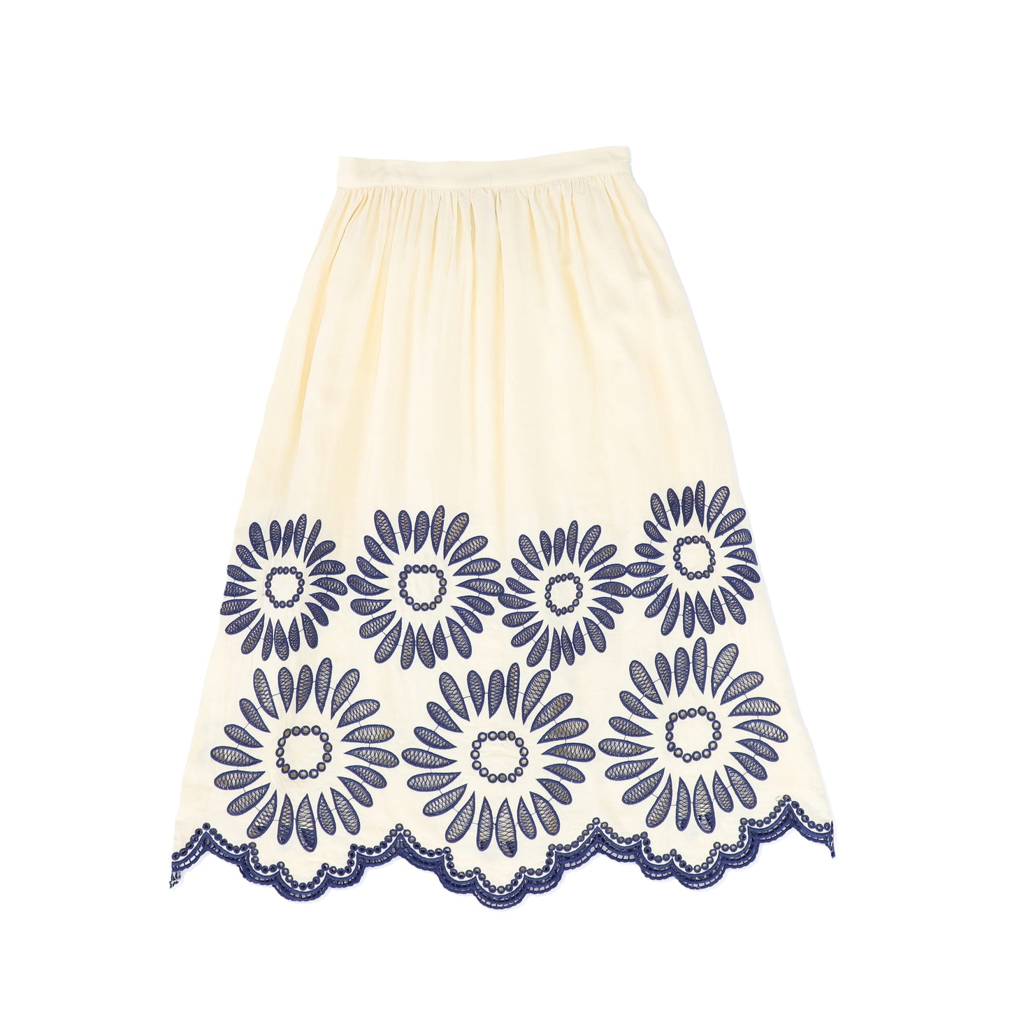 VALENTINA CREAM EMBROIDERED LINEN BLEND SKIRT