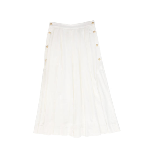 VALENTINA WHITE PLEATED BUTTON MIDI SKIRT