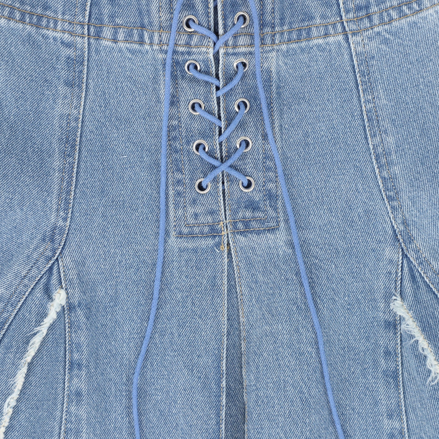 BAMBOO DENIM SHOE LACE TIE SKIRT