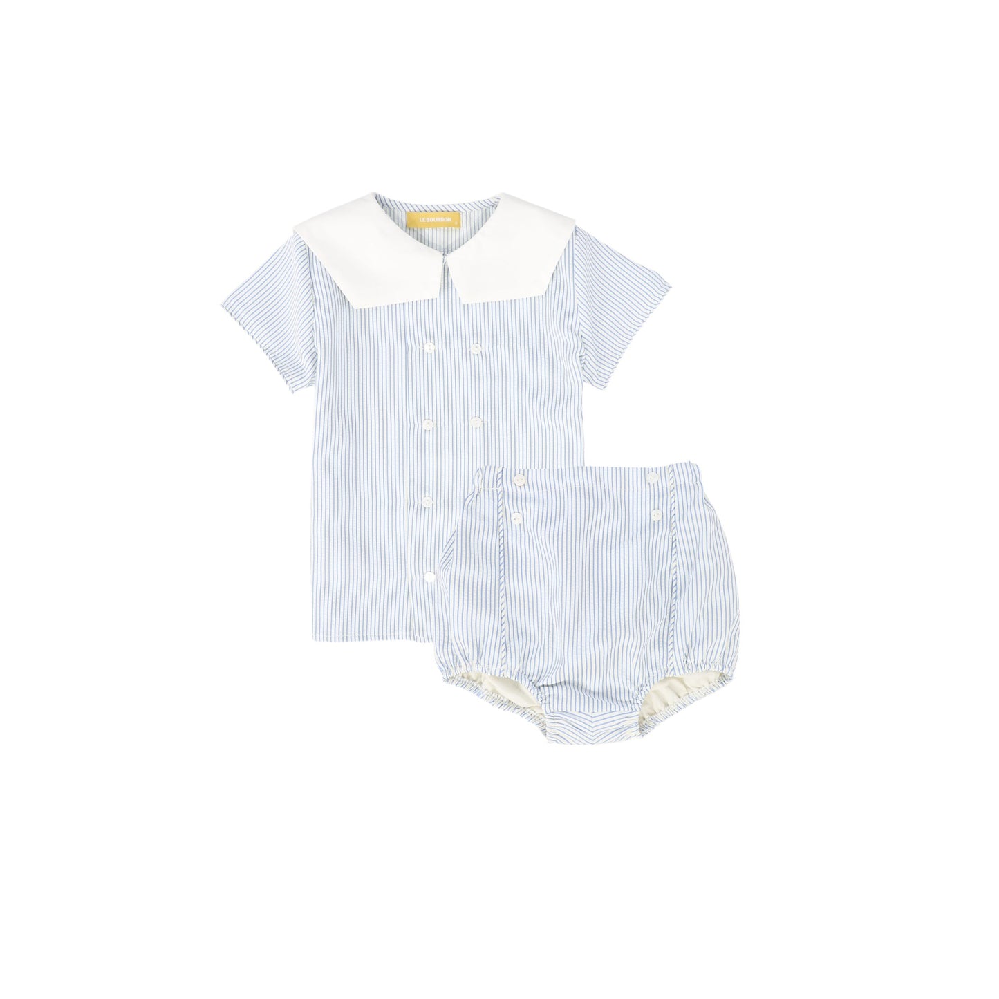 LE BOURDON BLUE SEERSUCKER BLOOMER SET