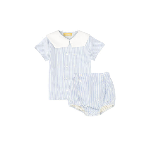 LE BOURDON BLUE SEERSUCKER BLOOMER SET