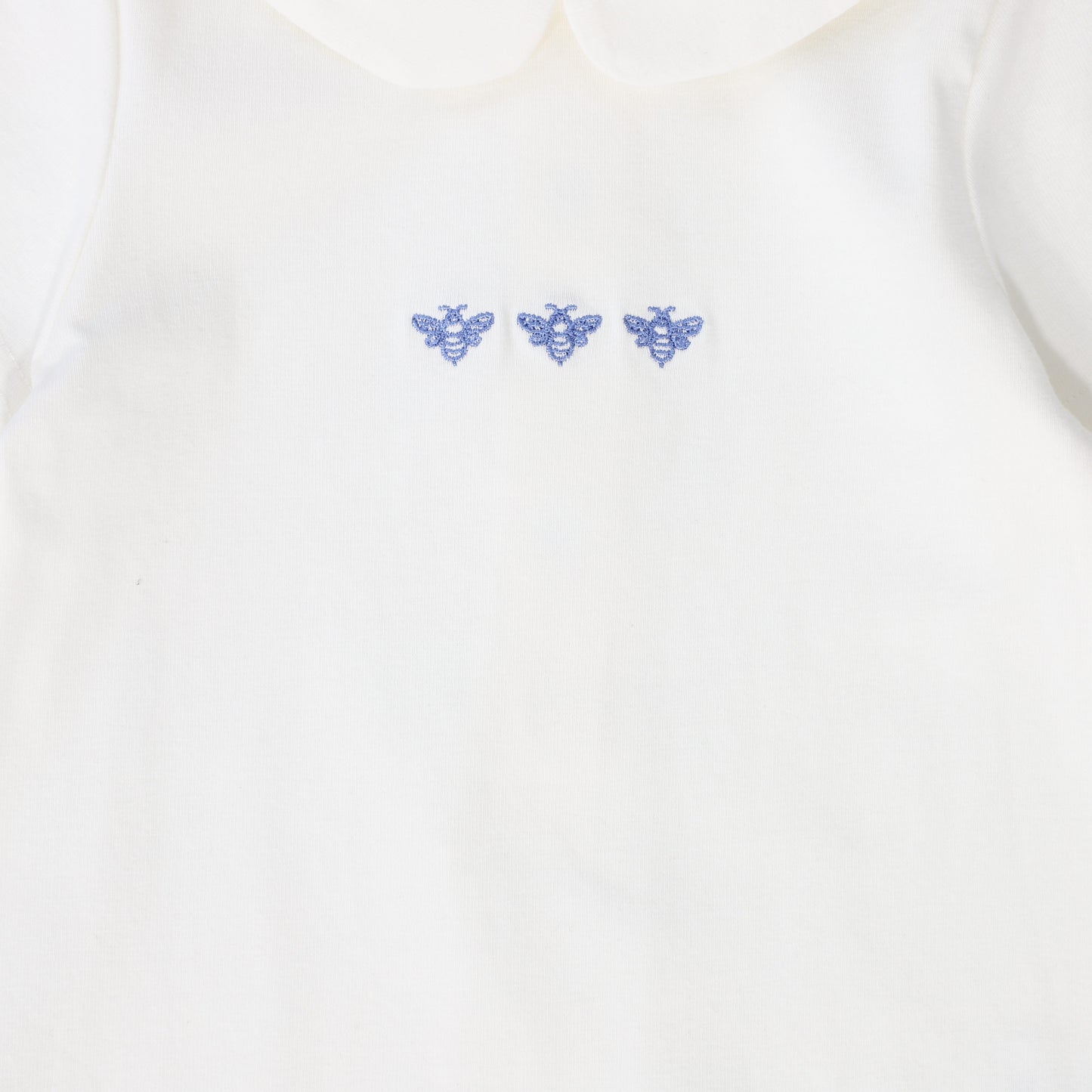 LE BOURDON WHITE/BLUE  BEE EMBROIDERED ONESIE